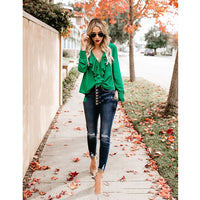 V-neck Flounce Loose And Stylish Long Sleeves Chiffon Shirt