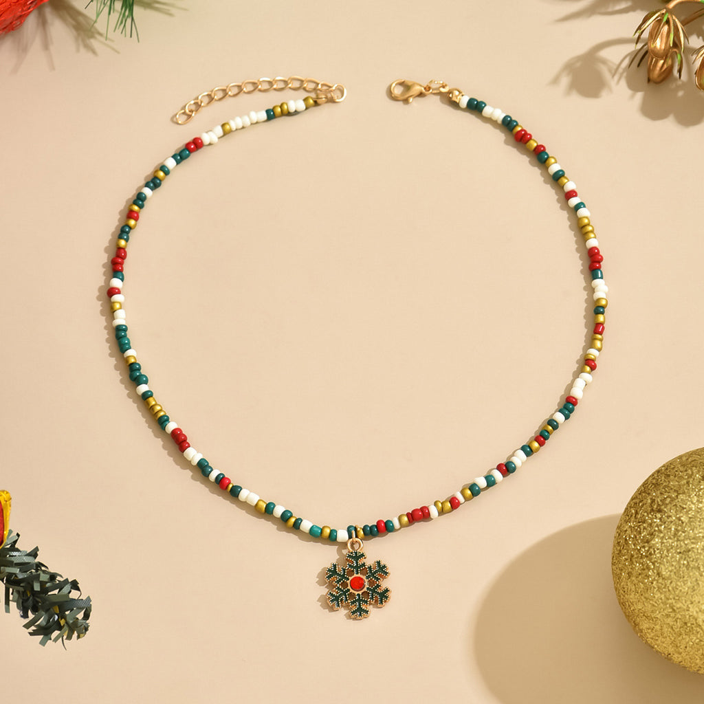 Women's Jewelry Colorful Beaded Santa Claus Garland Christmas Tree Necklace Holiday Accessories