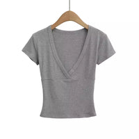 Pure Seduction Low-Cut V-Neck Short High-Waisted Slimming Short-Sleeve T-Shirt