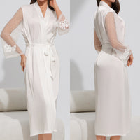 Womens Satin Pajamas Summer Sexy Camisole And Long Robe Two-Piece Loungewear Set