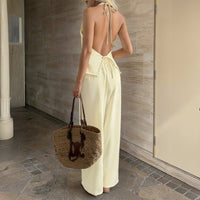 Spring Summer Halterneck Sleeveless Tank Top And Wide-Leg Pants Set