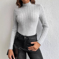 Half Turtleneck Sunken Stripe Brushed Soft Warm Sweater