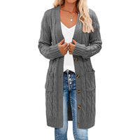 Knitted Long Cable-Knit Sweater Womens Loose Cardigan Coat
