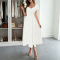 French Retro Bubble Waist A-Line Midi Dress - Flared Skirt Slim Fit Women's Summer Dress