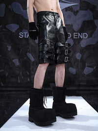 Men's Leather Ring Casual Cropped Pants PU Leather Shorts