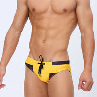 Cross-border New Arrival Men's Printed Contrast Color Small Briefs Swimming Trunks Close-fitting Low Waist Fashion