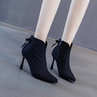 Bow Booties Women's Stiletto Pointed Toe