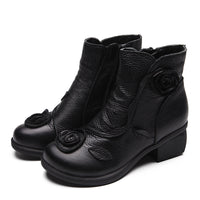Chunky heel genuine leather ethnic style mid-heel Martin boots, handmade