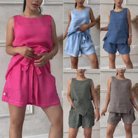 Women's Plus-size Cotton-linen Shirt Set