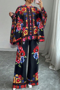 Women's New Fashionable Silky Satin Printed Set