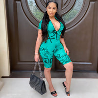 Printed Letters Short-sleeved Jumpsuit