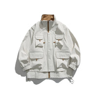 Stand Collar Loose Multi-pocket Charge Jacket Retro Fake Two-pieces Coats