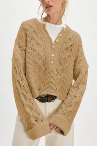 Cable Loose-fitting Solid Color Pullover Sweater