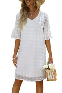 Chiffon Polka-Dot Flowy Short Dress Elegant For Work Commuting