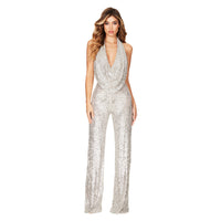 Summer Women's Sleeveless Halter Sequined Jumpsuit