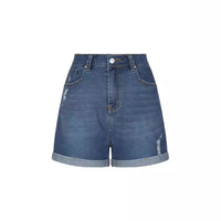 Straight Slim-fit Worn-out Curling Denim Shorts