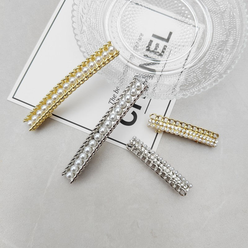 Cold Style Pearl Full Diamond Spring Clip High-grade Chain Elegant Hair Accessories