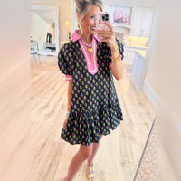 Floral-print Lace Puffed-sleeve Dress
