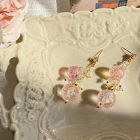 Fairy Sweet Girly Peach Pink Colorful Glass Ball Eardrops