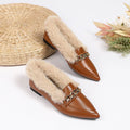 Pointed Toe Horsebit Buckle Toe Cap Plus Size Fluffy Shoes