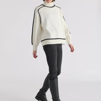 Maillard Autumn And Winter Striped Contrast Color Top For Women