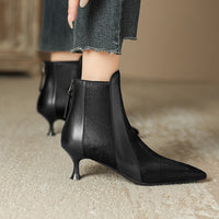 Full-leather Stiletto-heeled Pointed-toe Ankle Boots With A Back Zipper