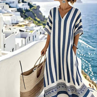 Women'S Casual Color-Block Striped Dress