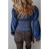 Women's V-neck Denim Long-sleeved Tops