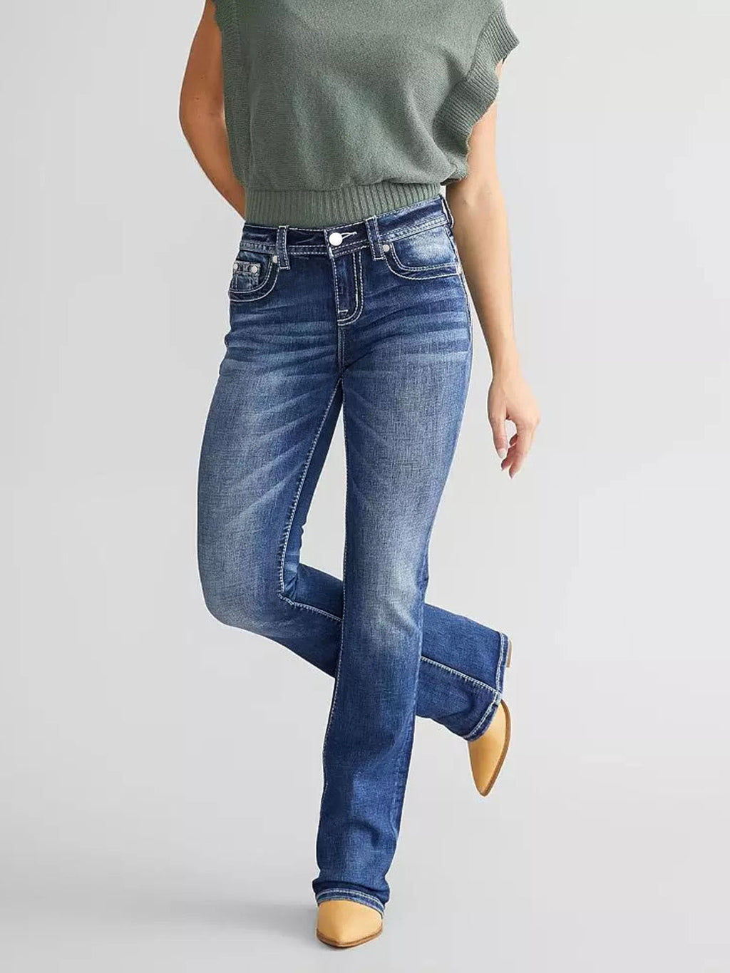 Women's Embroidery Denim Bootcut Trousers Fashion