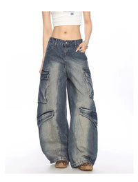 Washed Multi-pocket Denim Matchet Pants