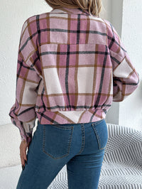 European & American Casual Plaid Faux Pocket Long Sleeve Wool Jacket