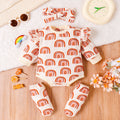 Children's Jumpsuit Suit Rainbow Printing Romper Headscarf Booties Three-piece Set