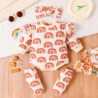 Children's Jumpsuit Suit Rainbow Printing Romper Headscarf Booties Three-piece Set