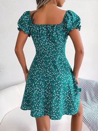 Women   Casual Bell Sleeve Drawstring Tie Flowy Floral Print Dress