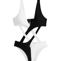 Women's Versatile Casual Color Blocking Hollow Out One Piece Swimsuit