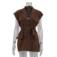 Sleeveless Workwear Shirt With Multiple Pockets Loose-fit Top