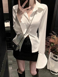 Niche White Long-sleeved Shirt With Inner Design