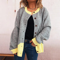 Color Effect Collar Single-breasted Casual Loose Knitted Cardigan Casual Sweater