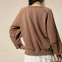 Women's Fashionable V-Neck Long-Sleeve Pullover Sweater Solid Color Top