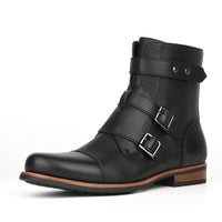 Mens Minimalist Vintage Metal-buckle Side-zip Low-heeled Denim Boots