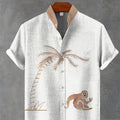 Linen Short-sleeve Mens Printed Hawaiian Casual Shirt