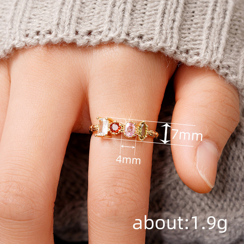 Geometric Simple Colorful Zircon Ring Fashion