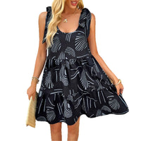 European And American Resort-Style Casual Strappy Printed Slip Dress