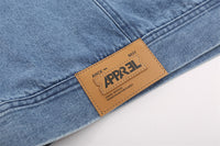 Workwear Personality Turn-down Collar Coat Men's Loose Fashion PU Leather Stitching Contrast Color Denim Jacket