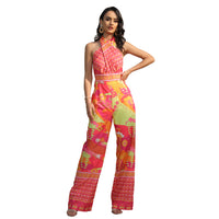 Red Jumpsuit Trousers High Waist Backless Vacation Style Beach Pants