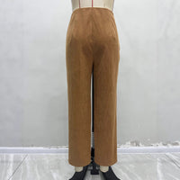 Women's Pit-stripe Buttoned Slim-fit Straight-leg Trousers