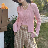 Women's Fake Two-piece Sunken Stripe Long-sleeved Sweater