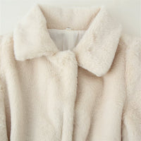 Lapel Women's Casual Slim-fit Solid Color Belt-effect Faux Fur Coat