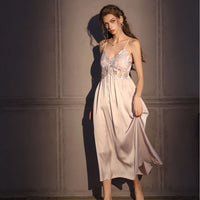 Womens Ice Silk Bra-Padded French-Style Camisole Nightdress