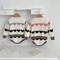 Baby's Western Style Love Long-sleeved Coat Knitted Suspender Romper